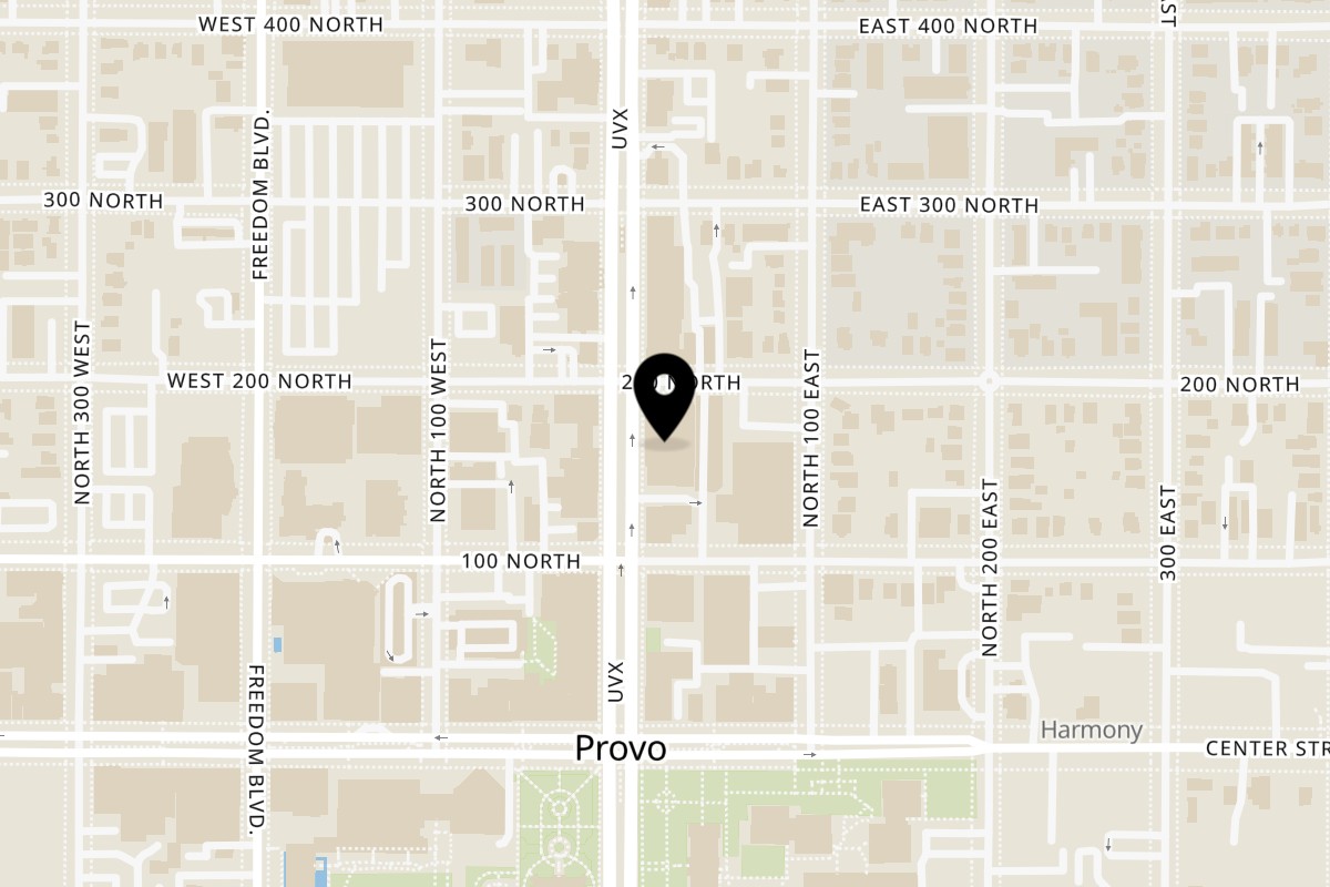 Map showing the location of Hungry Hawaiian on 180 N University Ave Ste 135 in Provo